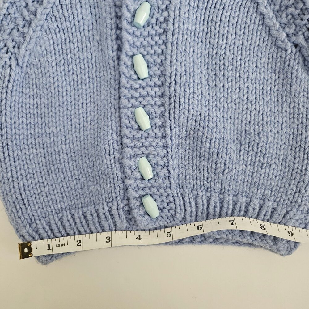 Handmade Knit Baby Hooded Sweater Cardigan Blue - Picture 12 of 12